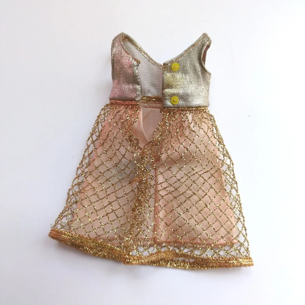 Vtg 60s Barbie Francie #1222 Gold Rush Clothing Outfit‎ - Dress Gold Pink Mesh